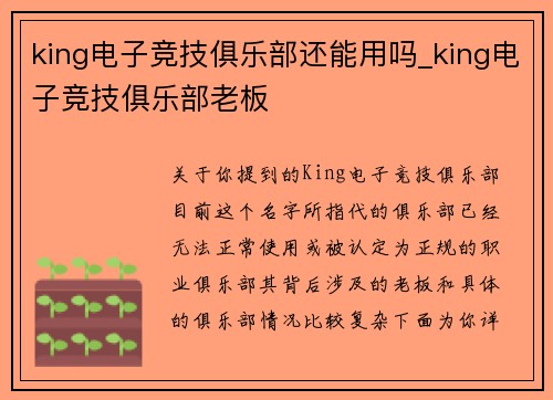 king电子竞技俱乐部还能用吗_king电子竞技俱乐部老板